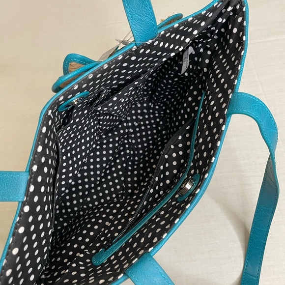 Bueno Straw bag turquoise flower, turquoise polka dots lining - Picture 7 of 7